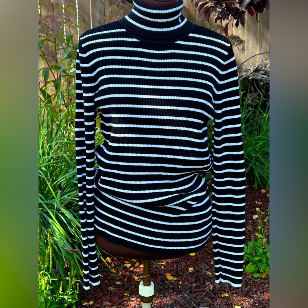 RALPH LAUREN sXL ribbed turtleneck sweater-looks NEW-blk/wht-gorgeous!